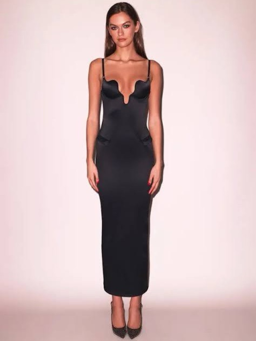 Fleur du Mal Black Sculpted Plunge Maxi Dress